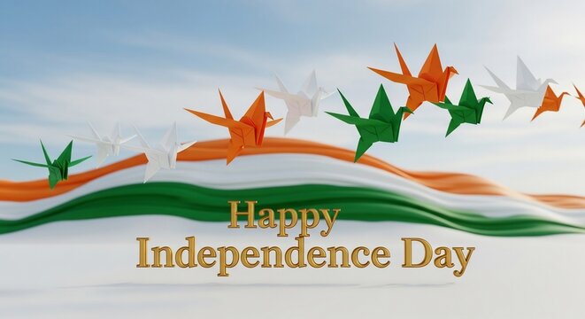 Happy Independence Day with Origami Cranes and Flag - Powered by Adobe