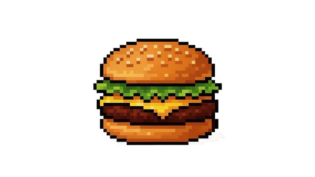 burger food pixel art animation looping on white background