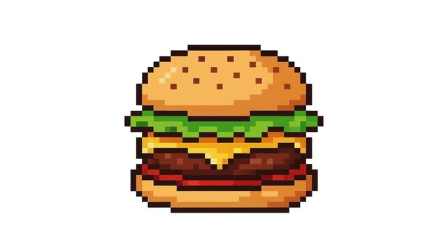 burger food pixel art animation looping on white background