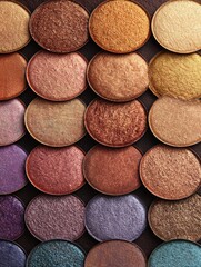 Collection of Shimmering Eyeshadow Pans Arranged in a Vibrant Display With Soft Diffused Light Illuminating Their Rich Colors and Textures