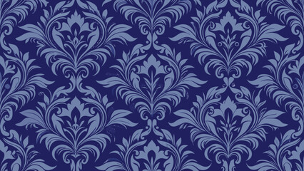 Luxurious seamless damask pattern in classic blue color palette, wallpaper, luxurious