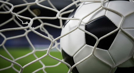 Naklejka premium Goal celebration with soccer ball nestled in net evokes winning excitement and sportsmanship