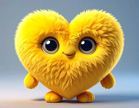 Fluffy yellow heart-shaped character with large eyes and small paws