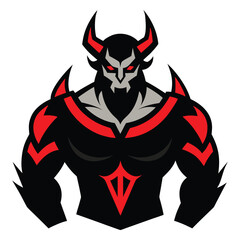 Fierce muscular vampire demon character with red accents and horns