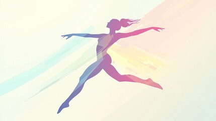 Naklejka premium Artistic silhouette of a woman in mid-air jump, abstract background
