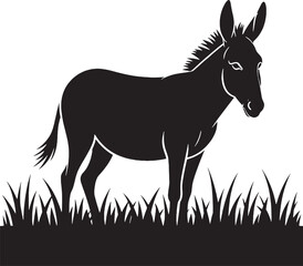 Obraz premium Black Donkey Silhouette Standing in Grass