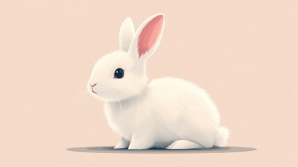 Obraz premium Cute white rabbit illustration, digital art, pastel background, use for children's book or card