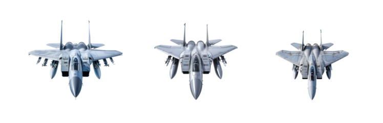 Collection of fighter jet front view isolate on transparency background