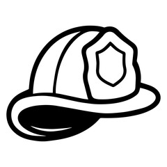 Fireman hat icon with transparent background in black and white style
