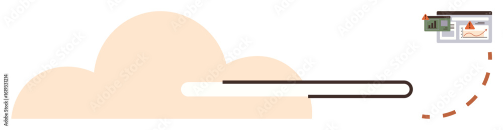 Poster cloud connecting to digital files, charts, and graphs with a dashed line. ideal for technology, data