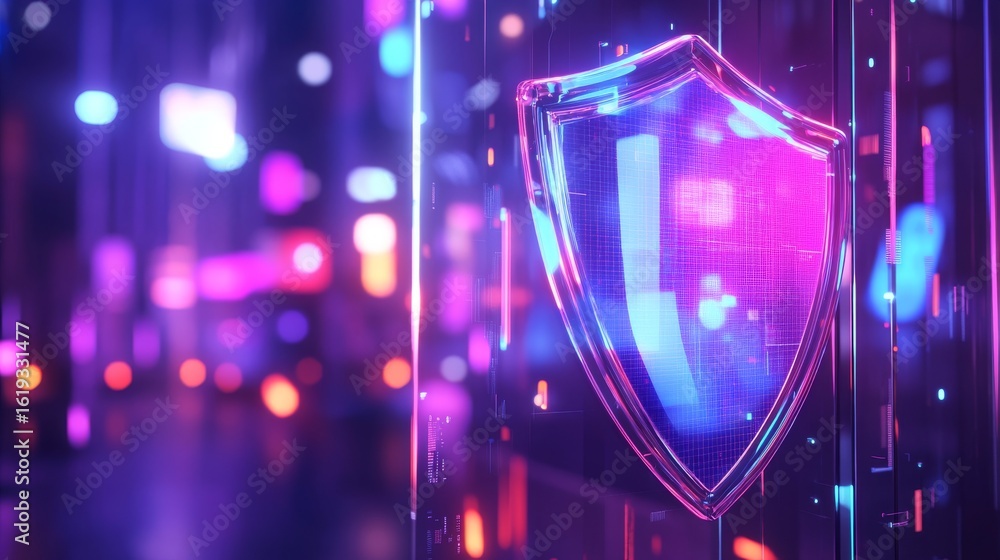 Canvas Prints a vibrant shield encapsulated in a futuristic setting. the image displays bright neon colors and dig
