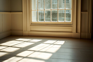 Sunlight Streaming Through Window in Minimalist Interior Space