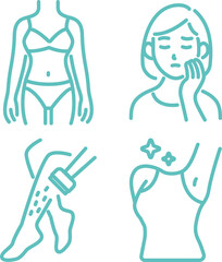 アイコン　脱毛　毛　美容　医療　人物　女性　肌　メディカル　ビューティー　線画　イラスト素材