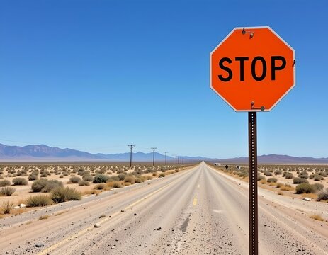 Desert Road Sign Against Clear Blue