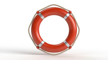 Fototapeta premium Red and white life preserver ring safety equipment for water rescue