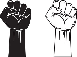 Black and White Raised Fists Symbolizing Power Solidarity and Resistance in Vector Illustration