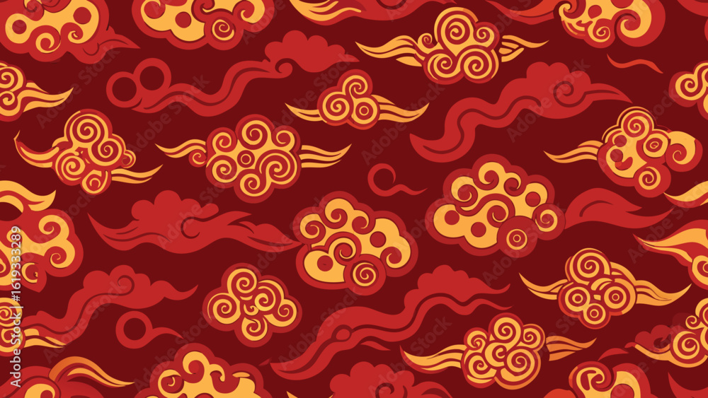 Poster seamless pattern of clouds on a red background