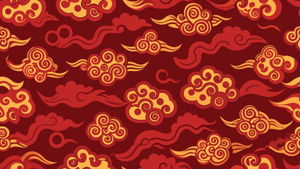 Seamless pattern of clouds on a red background
