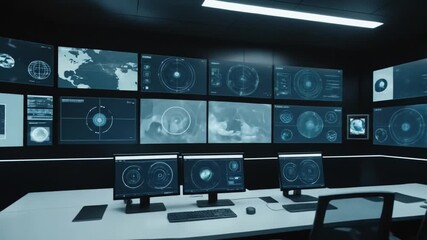 Futuristic Control Room: Global Surveillance, Data Analysis, and Advanced Technology - Powered by Adobe