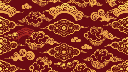 Seamless pattern of clouds on a red background
