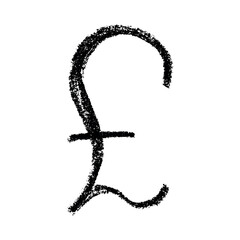 Hand drawn british pound currency symbol. Brush stroke doodle. Single element for design