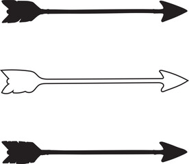 Three Hand Drawn Arrows in Black and White Pointing Right Isolated