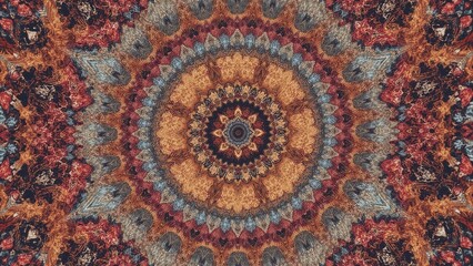 Intricate Circular Pattern with Warm Earthy Tones and Repeating Geometric Designs
