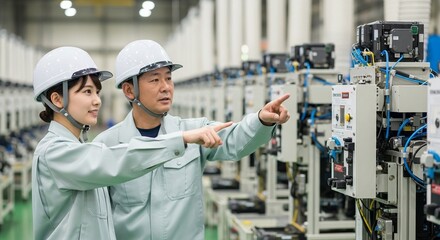 工場で新入社員を指導するベテラン社員