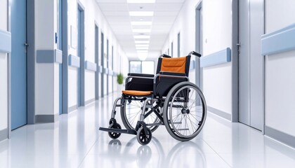 Empty Wheelchair in Hospital Corridor
