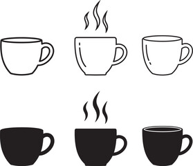 Coffee Cup Vector Set Black and White Line Art Illustration