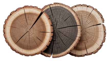 Wood logs cross section texture background tree rings growth pattern png isolated on white background