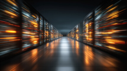 Futuristic data center with glowing quantum processors, showcasing vibrant lights and sleek design, evokes sense of advanced technology