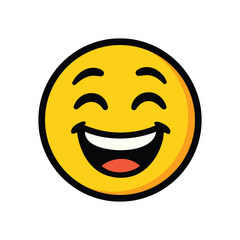 A cartoon icon of a smiling yellow emoji face with wide open eyes and a broad grin, representing happiness and joy.