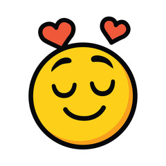 A cartoon icon of a yellow emoji face with closed eyes and two red hearts floating above, symbolizing being in love or adoration.