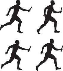 Relay Race Runners Silhouettes Passing Baton in a Team Sport Competition