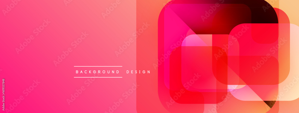 Poster abstract pink gradient background. overlapping squares create modern design. text reads background d