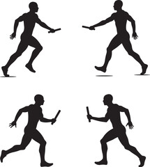 Relay Race Team Silhouette Athletes Passing Baton in a Competitive Sport