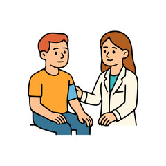 Healthcare consultation with female physician measuring patient’s arm during checkup, flat cartoon medical clipart image