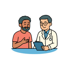 Doctor and male patient communicating during examination, modern flat design health consultation and diagnosis vector image