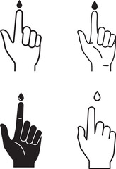 Blood Sugar Monitoring Icons Hand with Finger Prick and Blood Drop