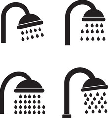 Shower Head Icons Set with Water Droplets for Bathroom or Hygiene Concepts