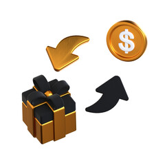 Refund Box 3D Icon Black and Gold Design