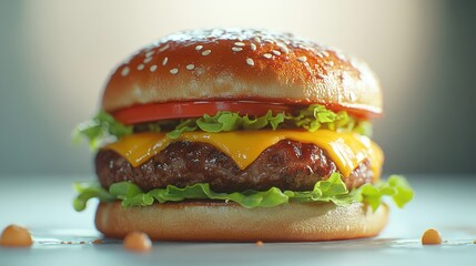 Delicious cheeseburger, close-up, studio shot