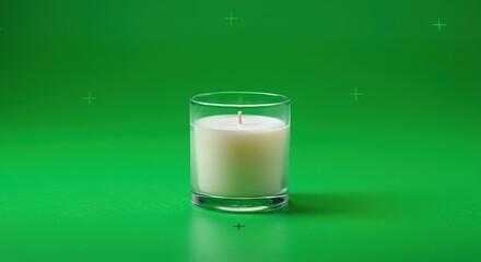 Unlit White Candle in Glass Jar Isolated on Bright Green Screen with Chroma Key Tracking Markers