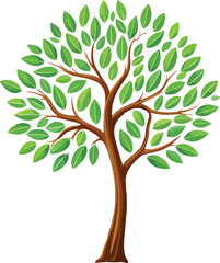 Fototapeta premium Brown trunk tree with green leaves branches style vector illustration EPS file download