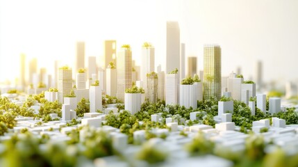 Sustainable city skyline, modern buildings, lush greenery, urban landscape, futuristic design, stock photo
