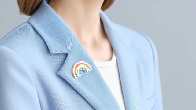 LGBTQ and diversity concept, Stylish blazer with a colorful rainbow lapel pin.