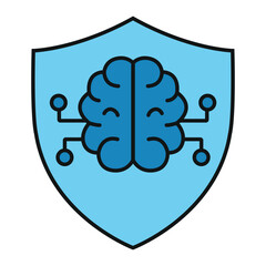 AI Cybersecurity Shield Icon – Artificial Intelligence Brain Protection and Digital Security Vector Design