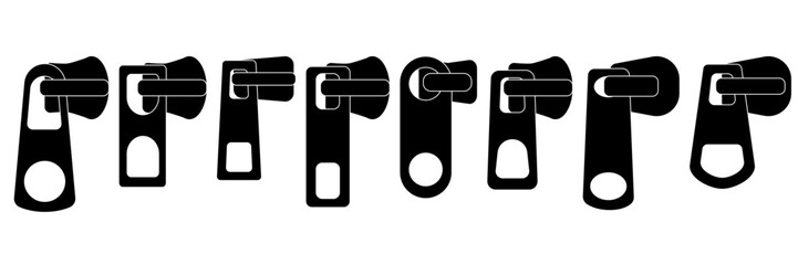 Zipper puller vector icon design. Metal zip fastener sketch for backpack or cloth closure. CAD style zipper lock illustration isolated on white background for sewing or fashion.