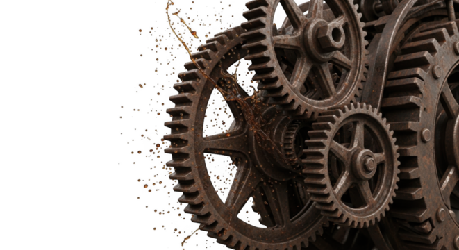 Old Rusty Gears Mechanic Engine Parts PNG Transparent Background - Powered by Adobe